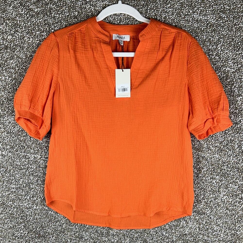 Avara Puff Sleeve Blouse Tammy Orange Cotton Sz XS 100% Cotton New Classic